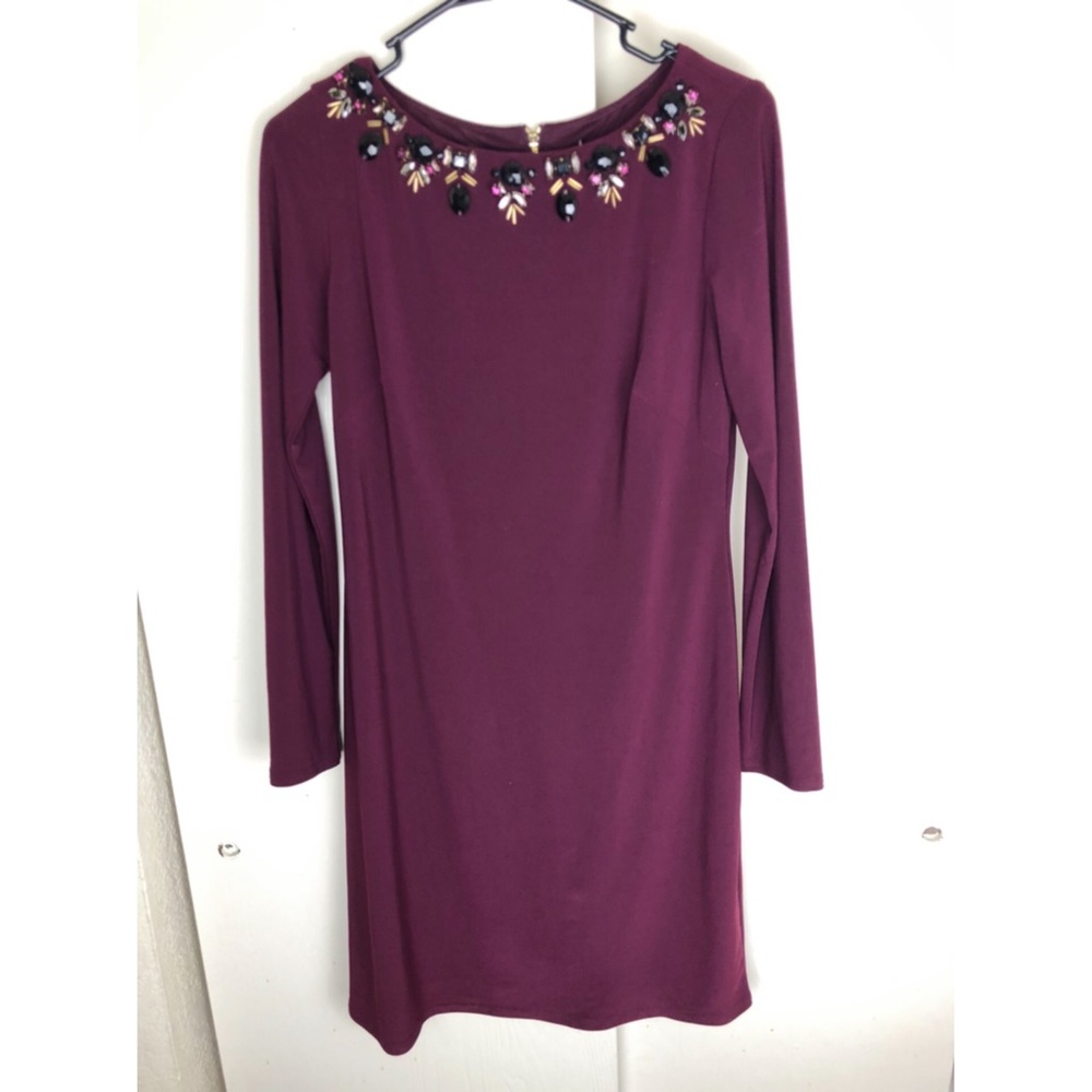 Vince Camuto Beaded Maroon Longsleeve shift dress